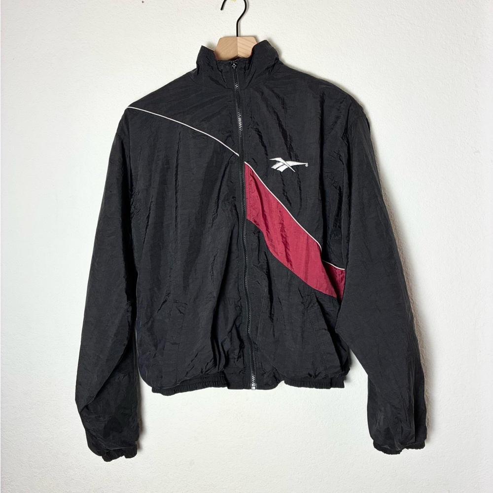 Vintage Reebok Men's Black Maroon Full Zip Windbreaker 80s 90s
